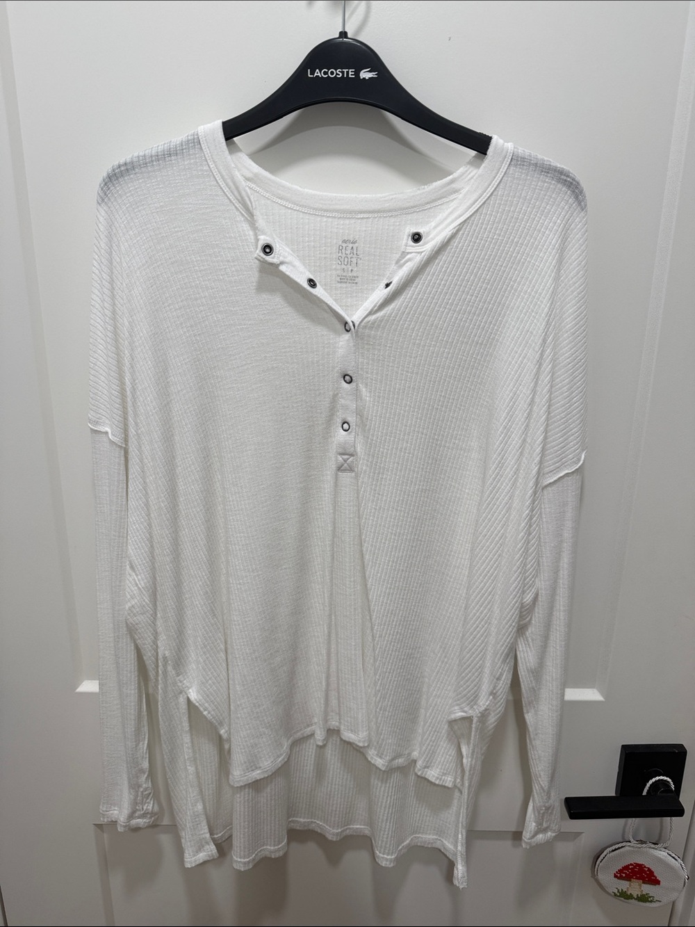 Aerie Real Soft White Long-Sleeve Thermal Henley Top